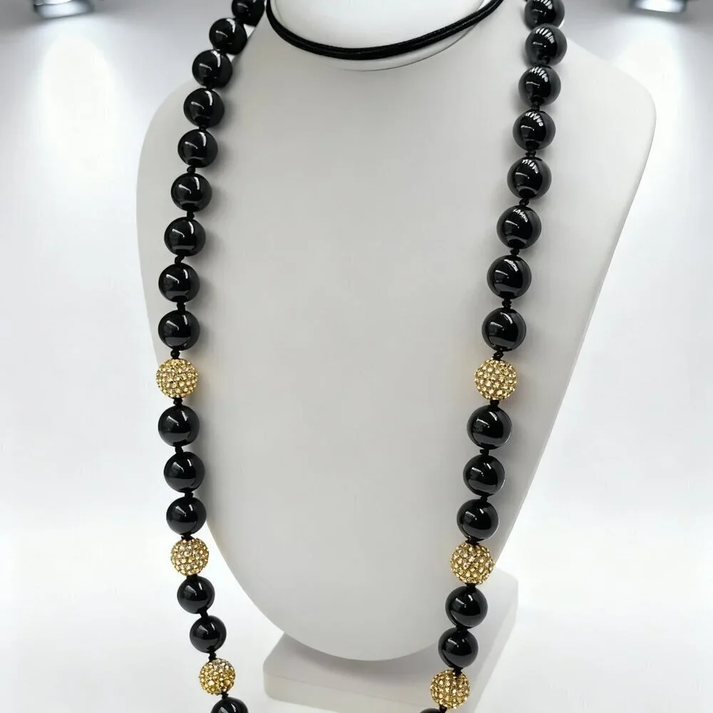 J. Crew Elegant Glass Black and Gold Beaded Necklace